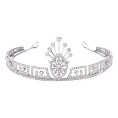 Art Deco Style Greek Key Diamond Platinum Tiara