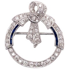 Vintage 1930’s White Gold Diamond and Sapphire Wreath Pin