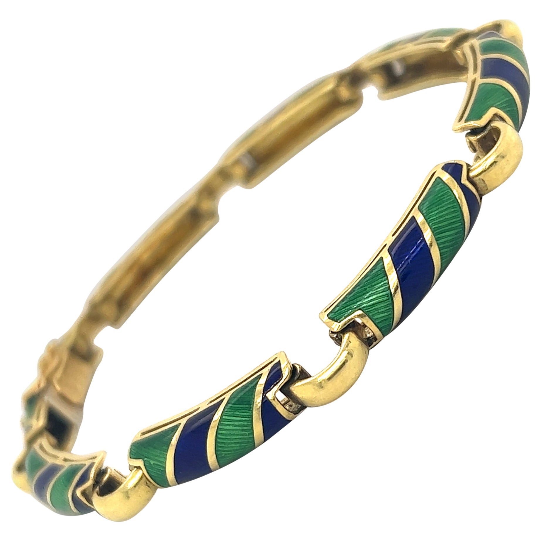 Uno -A- Erre Enameled 18k Yellow Gold Bracelet Italian Made For Sale