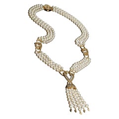Veschetti 18 Kt Yellow Gold, Natural Pearl and Diamond Necklace