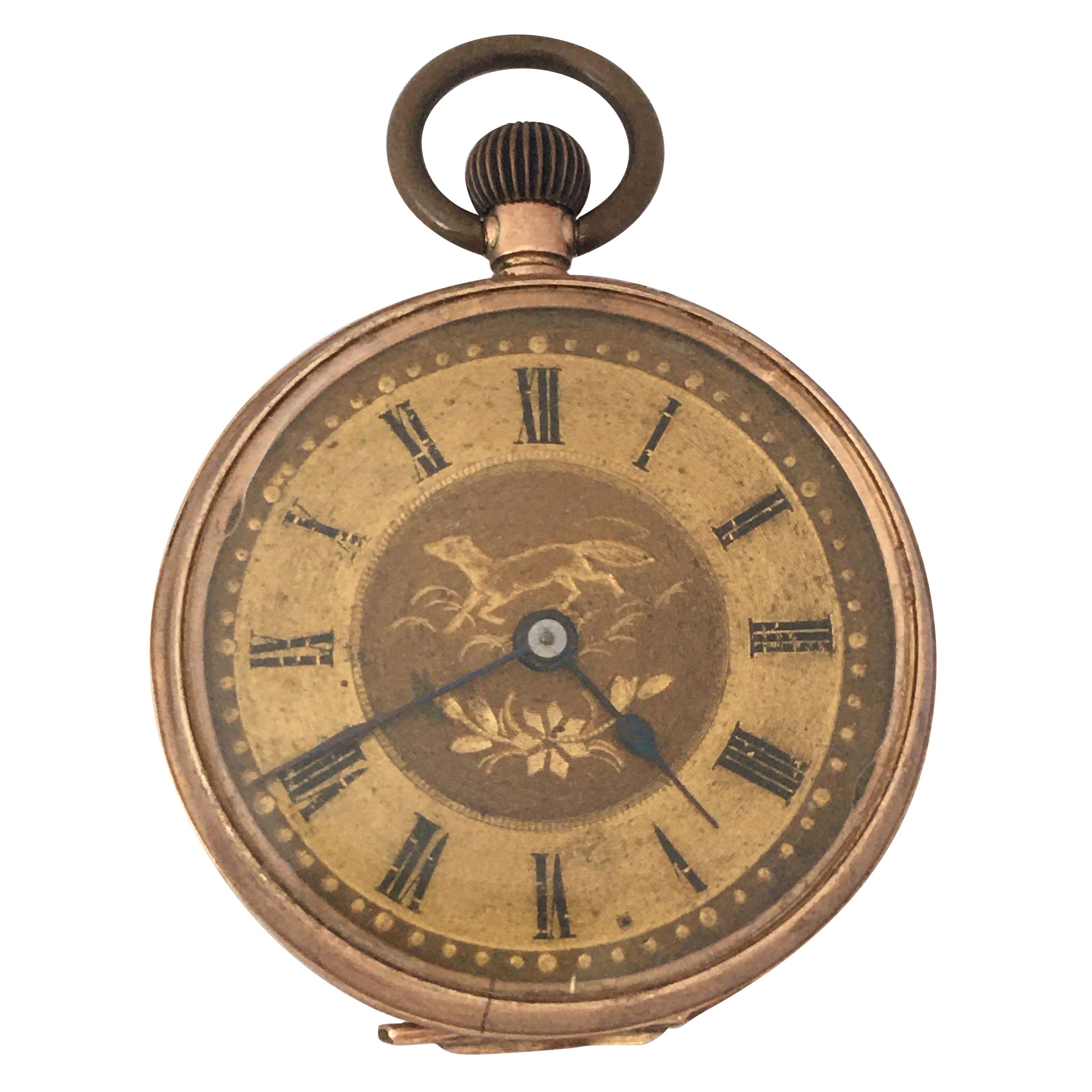 Small 9 Karat Gold Hans-Winding Antique Fob / Pocket Watch For Sale