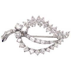 Vintage 1960’s Platinum Marquise Round and Baguette Diamond Leaf Pin 5ct