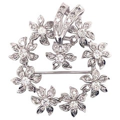 Vintage 1950’s 14kw Diamond Flower Wreath Brooch Pendant 2.00ct
