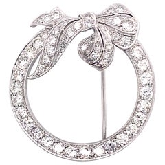 Broche couronne avec nœud en diamant 14 carats vintage des années 1950