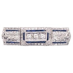 Vintage Art Deco Platinum Diamond and Sapphire Pin