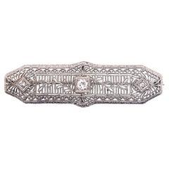 Vintage 1930’s Platinum Filigree Diamond Bar Pin