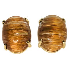14KY Rutilated Quartz Oval Stud Earrings
