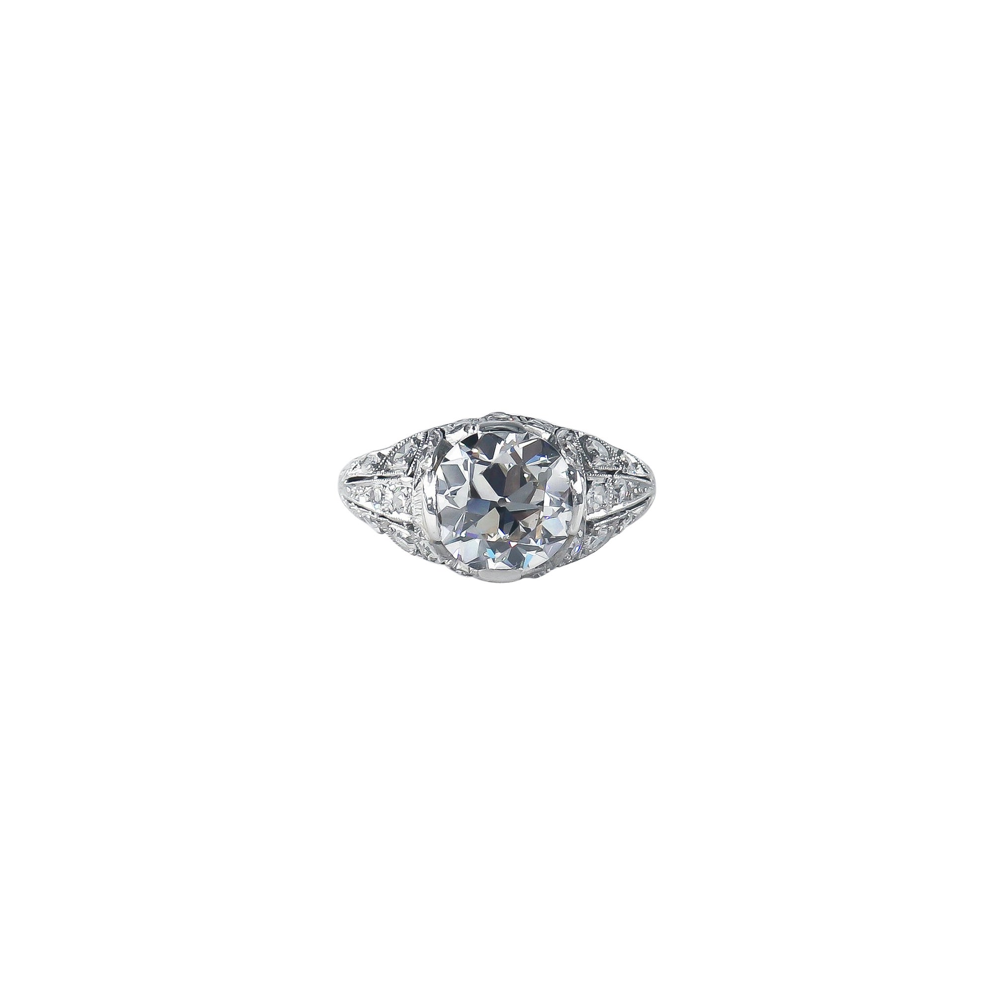 GIA Certified 2.93 Carat J VVS1 Old European Cut Diamond Vintage Ring