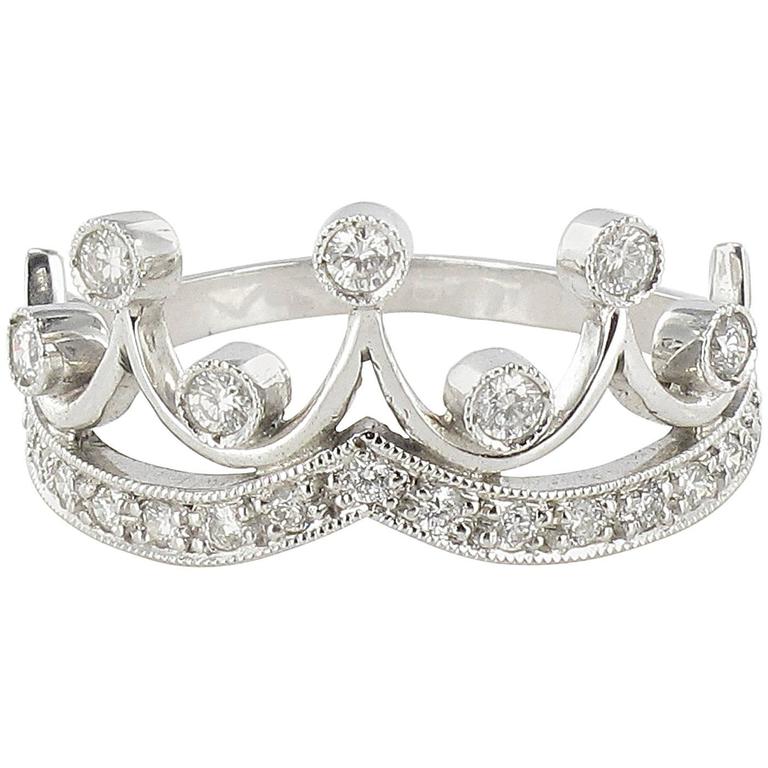 New Diamond 18 Karat White Gold Tiara Ring For Sale at 1stdibs
