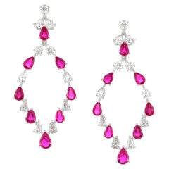 7.55ct. t.w. Pear Ruby and 4.4ct. t.w. Diamond Dangle Earrings in 18K White Gold