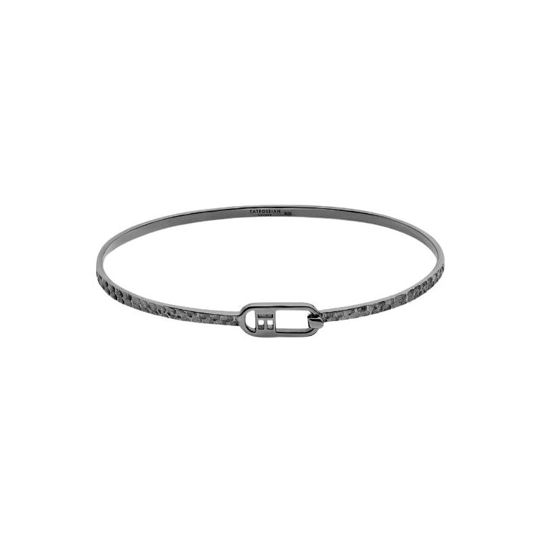 T-Bangle in Hammered Black Rhodium Plated Sterling Silver, Size S For Sale