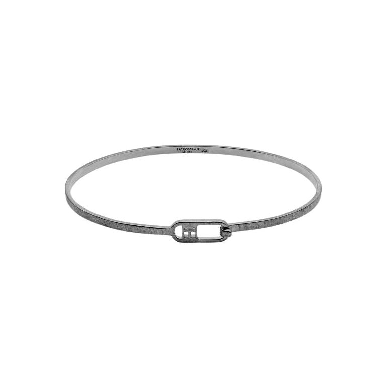 T-Bangle in Brushed Black Rhodium Plated Sterling Silver, Size M For Sale