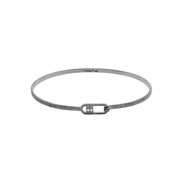 T-Bangle in Brushed Black Rhodium Plated Sterling Silver, Size L For Sale