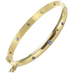 Vintage Yellow Gold and Sapphire Bangle Bracelet