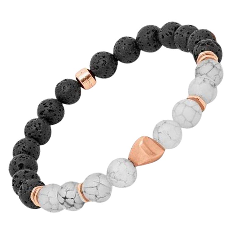 Nugget Bracelet with Frosted Fire Agate and Rose Gold Sterling Silver, Size M For Sale