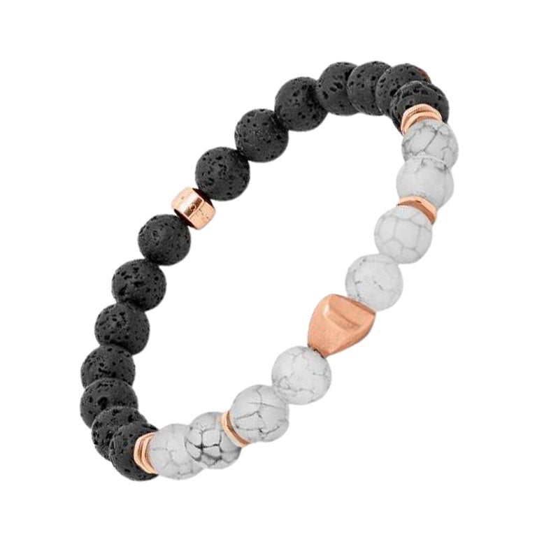 Nugget Bracelet with Frosted Fire Agate and Rose Gold Sterling Silver, Size L For Sale