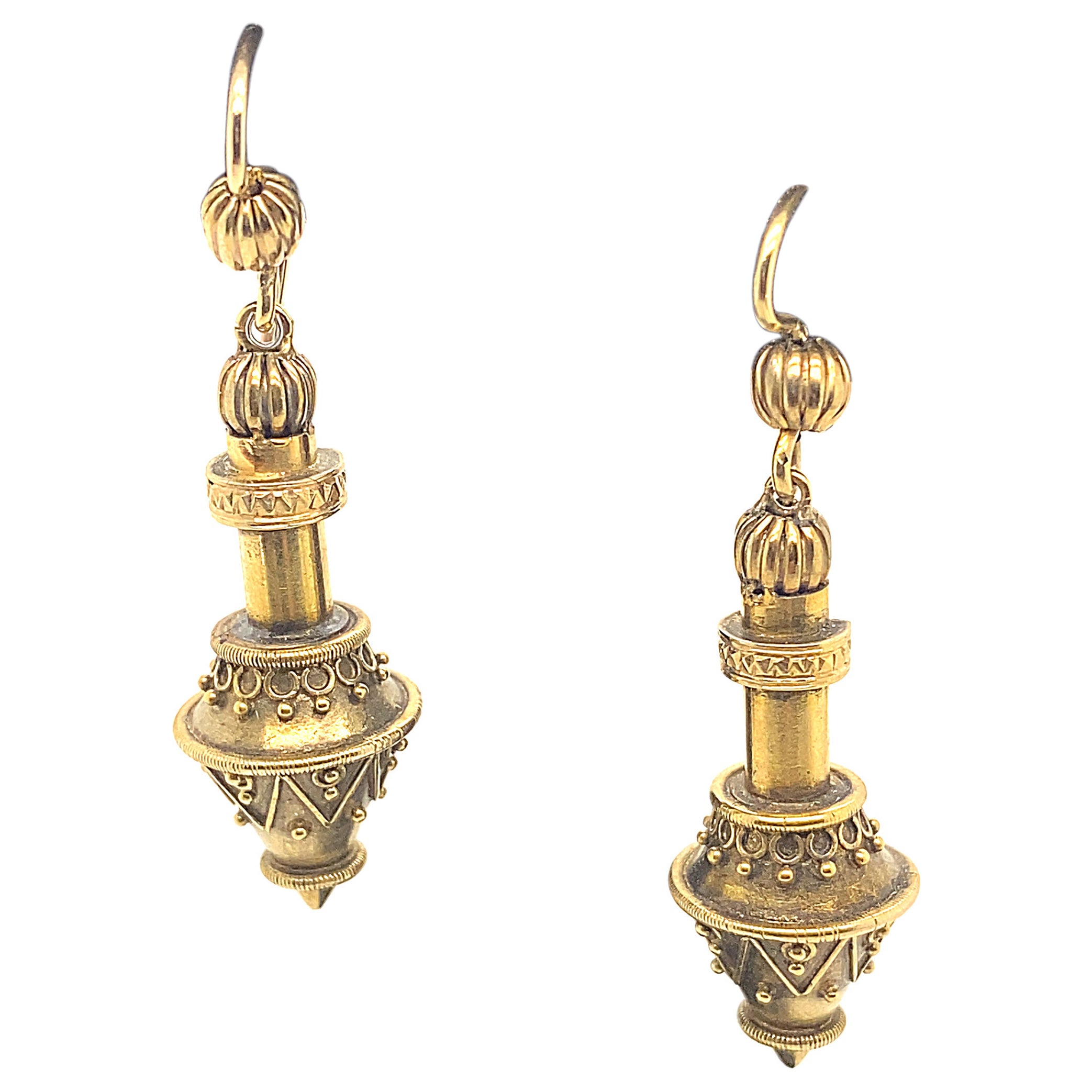 Victorian 18 Karat Yellow Gold Drop Earrings For Sale