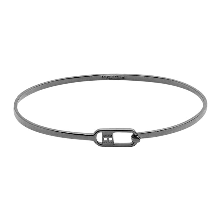 T-Bangle in Polished Black Rhodium Plated Sterling Silver, Size L For Sale