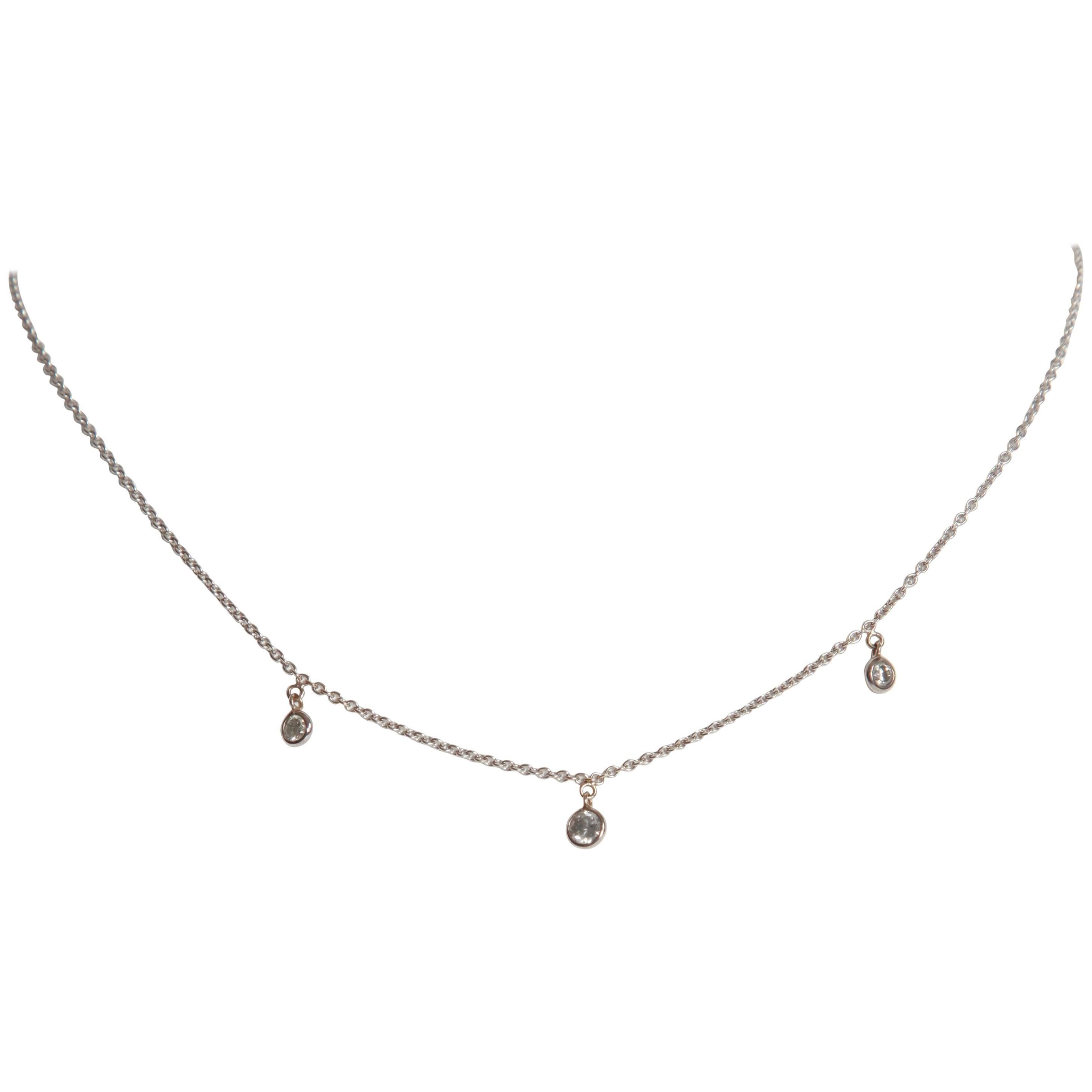18K White Gold Chain Necklace Set with Three Grey Diamonds