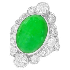 Antiguo  Anillo de cóctel de platino con jadeíta de 9,07 quilates y diamantes de 2,84 quilates