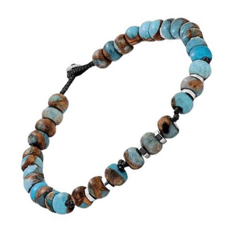 Bracelet népalais avec matrice noire et perles de jaspe impressionniste poli, taille M en vente