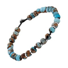 Used Nepal Bracelet with Black Macramé and Polished Impression Jasper Beads, Size L
