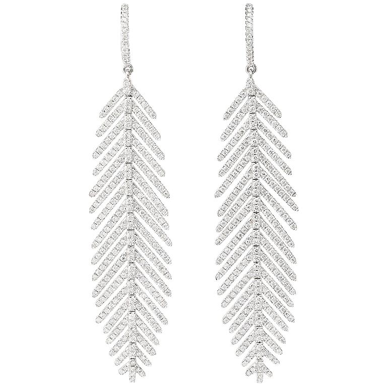 Diamond Gold Flexible Feather Earrings At 1stdibs Diamond Gold Flexible Feather Earrings For
