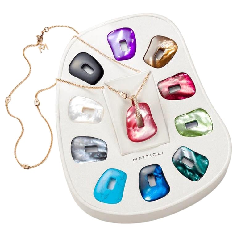 Ciondolo Mattioli Taglia 11 Puzzle colorati in oro rosa 18 carati e diamanti