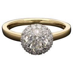 Hancocks Anillo de Diamante Europeo Antiguo de Corte Brillante de 1,01 ct con Halo de Diamantes Finos