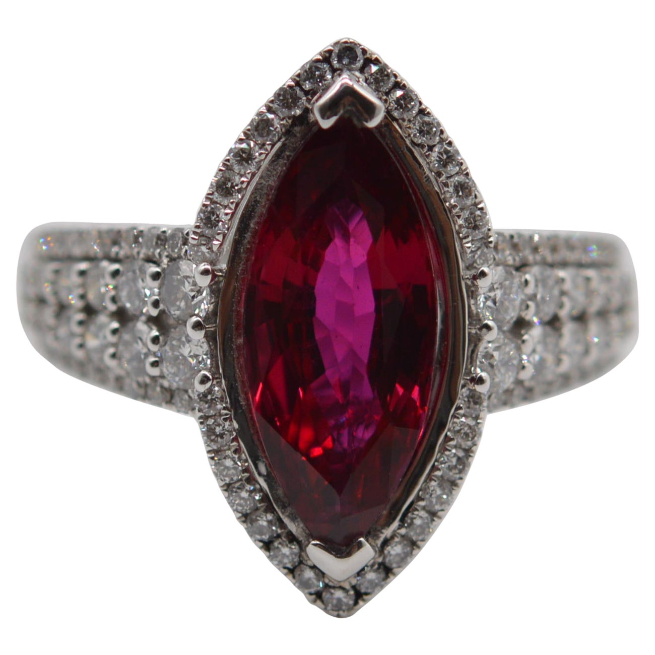 Siam Marquise Ruby Ring 2.95 Cts Heated C.Dunaigre Certified Unworn For Sale