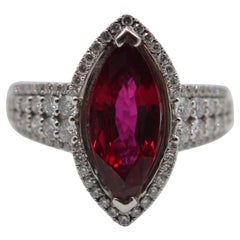 Siam Marquise Ruby Ring 2.95 Cts Heated C.Dunaigre Certified Unworn