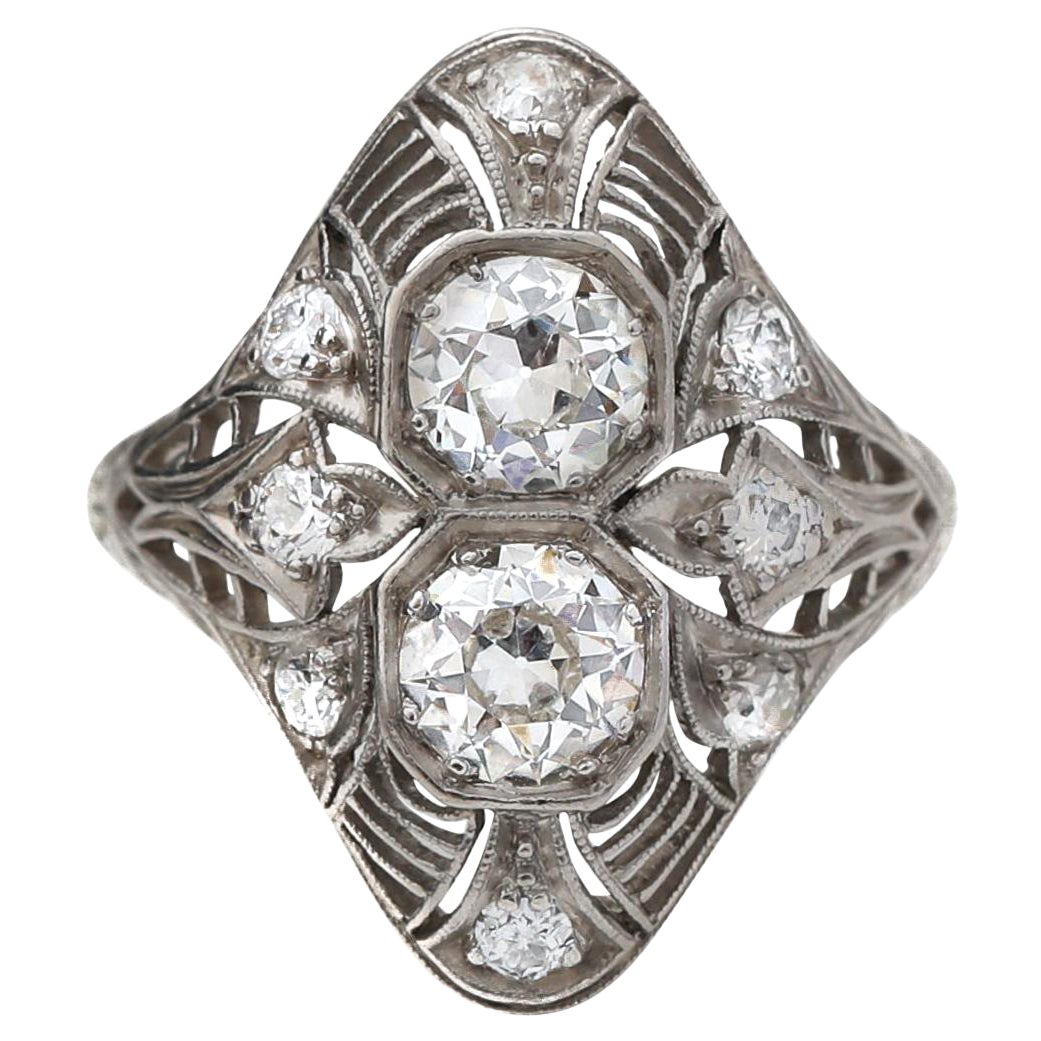1920s Sapphire Diamond filigree Platinum Ring at 1stDibs