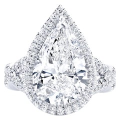 Bague de fiançailles en platine avec diamant en forme de poire de 3,21 carats certifié par le GIA