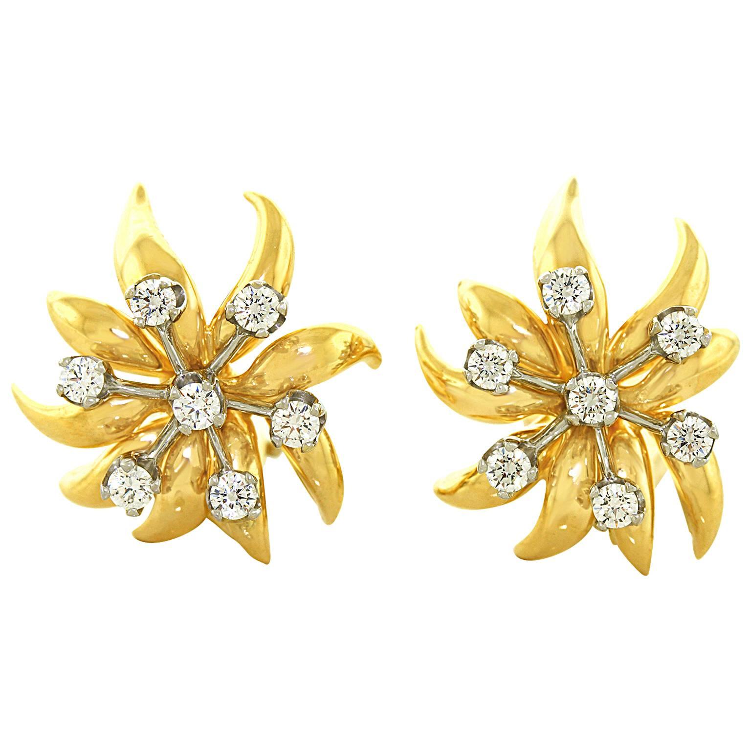 Schlumberger for Tiffany Diamond-set Platinum and Gold “Flame” Earrings