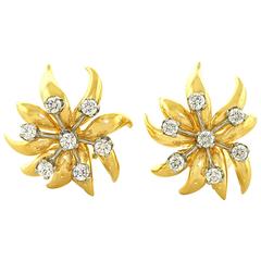 Schlumberger for Tiffany Diamond-set Platinum and Gold “Flame” Earrings