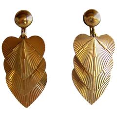 1950's Tiffany & Co. Gold Kinetic Triple Heart Earrings