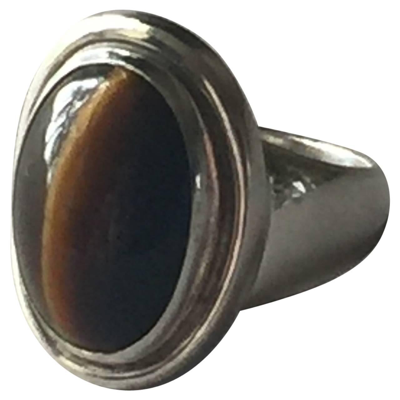 Georg Jensen Sterling Silver Tiger's Eye Ring No. 46A by Harald Nielsen