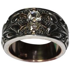 Art Nouveau diamond silver gold ring