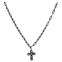 Diamond Oxidized Sterling Silver Cross Paperclip Chain Necklace