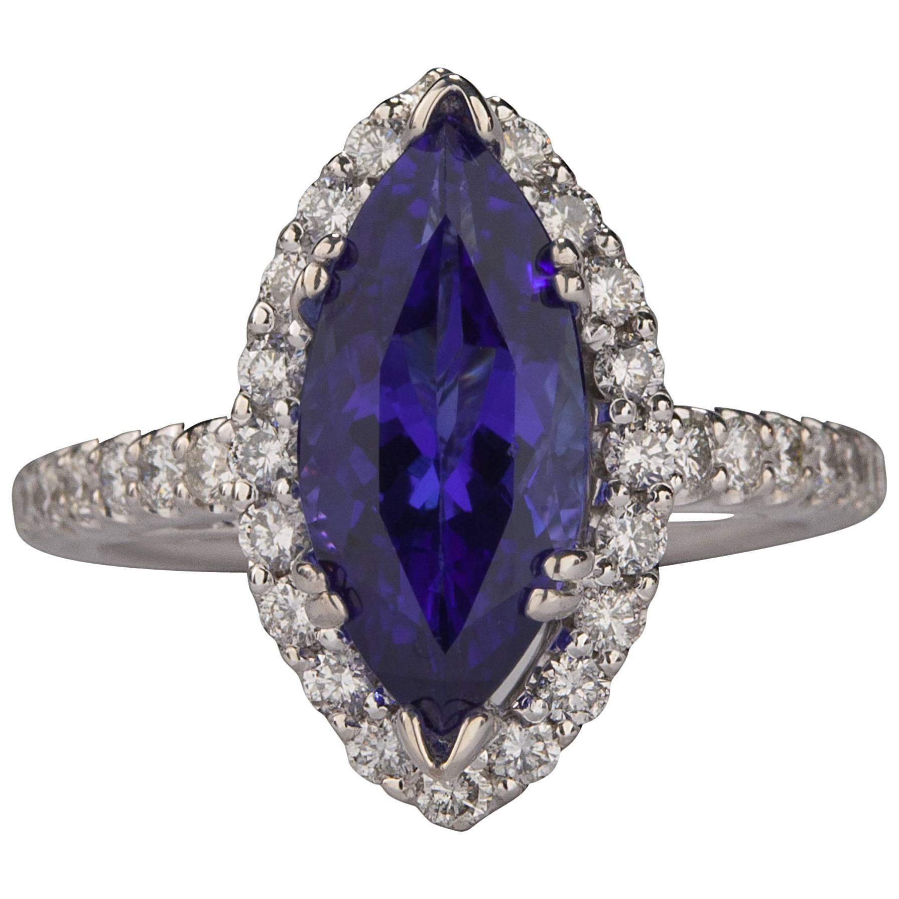 2.83ct Marquise Cut Tanzanite and Diamond Ring For Sale