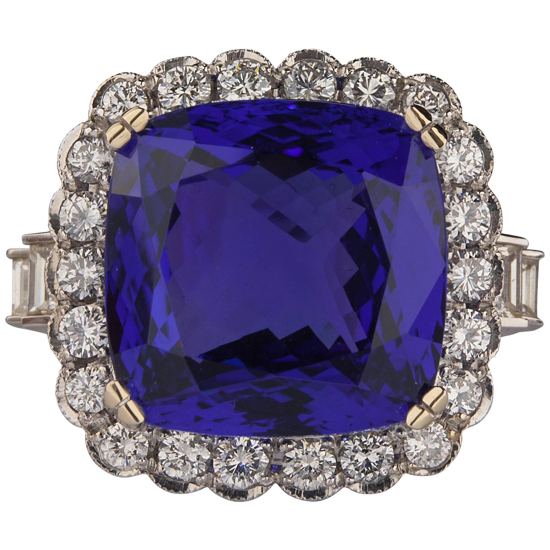 24.59ct Tanzanite and Diamond Ring For Sale