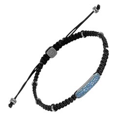 Baton Bracelet with Sapphire in Black Macramé & Rhodium Sterling Silver, Size L