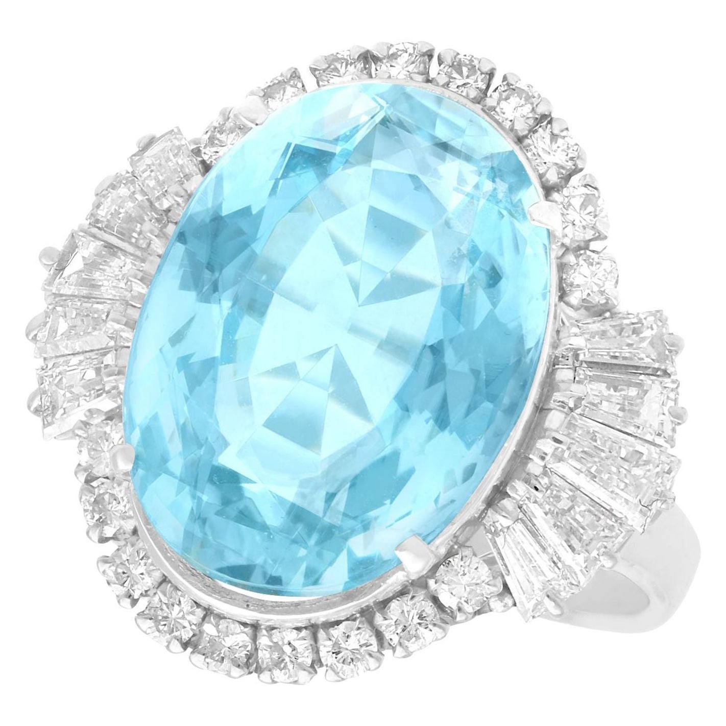 11.76 Carat Aquamarine and 1.45 Carat Diamond, Platinum Cocktail Ring For Sale