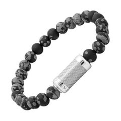 Montecarlo-Armband aus Schneeflocken-Obsidian, grauem Aluminium und Sterlingsilber, Größe M