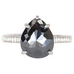 3.87ct Black Diamond with Diamond Pave Band 14K White Gold Engagement Ring R6308