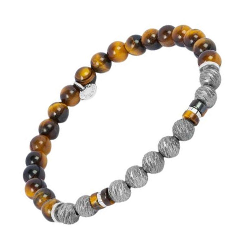 Argento Graffiato Bracelet with Tiger Eye in Rhodium Sterling Silver, Size M For Sale