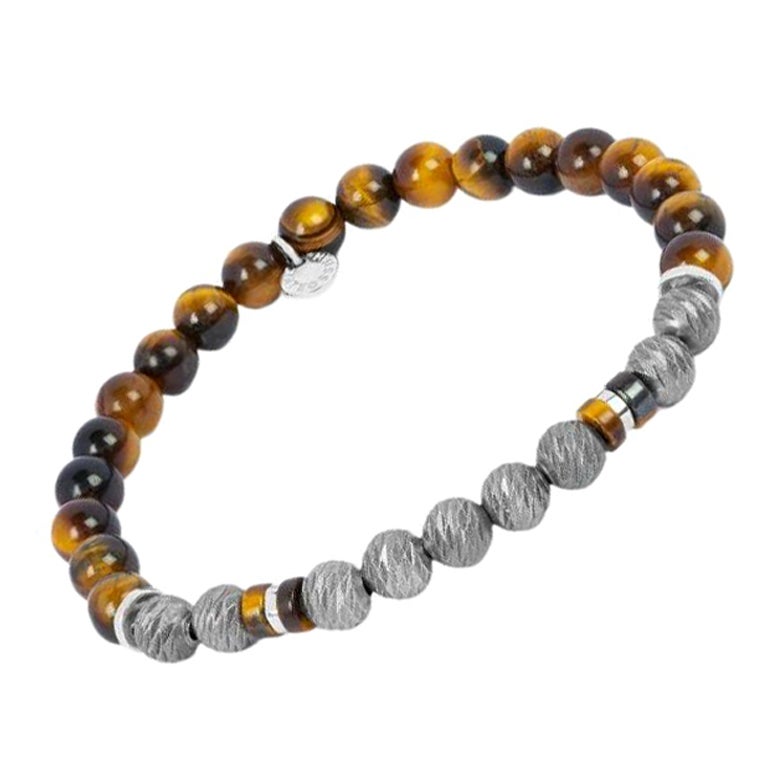 Argento Graffiato Bracelet with Tiger Eye in Rhodium Sterling Silver, Size L For Sale