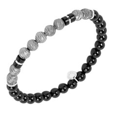 Argento Graffiato Bracelet with Agate in Rhodium Sterling Silver, Size M
