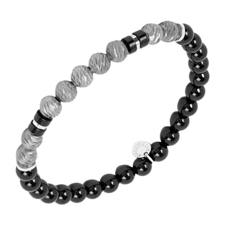 Argento Graffiato Bracelet with Agate in Rhodium Sterling Silver, Size L For Sale