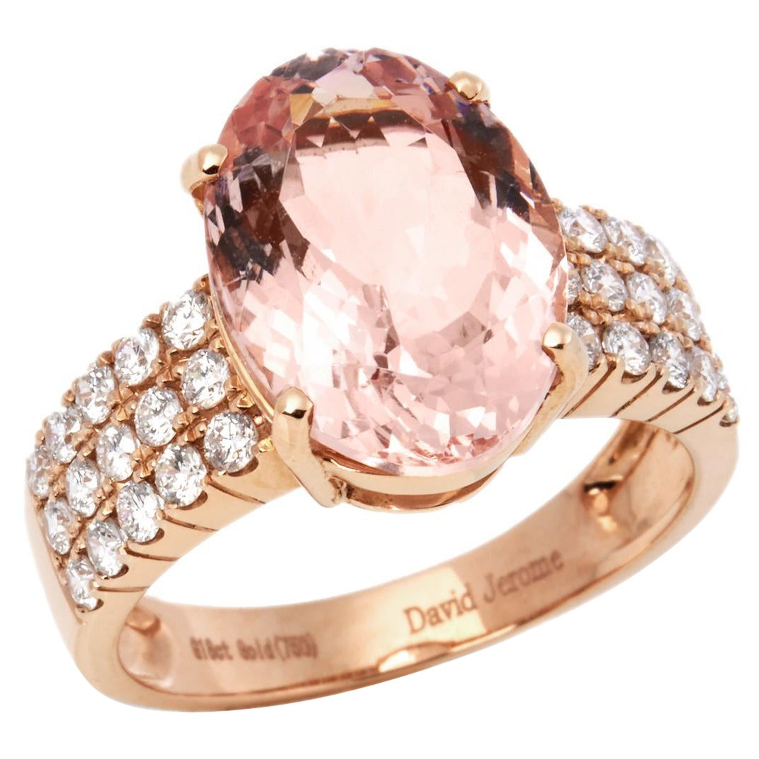 David Jerome Certified 5.41ct Oval Cut Morganite and Diamond Ring For Sale